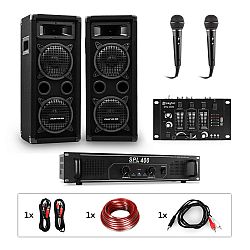 Auna Pro PW-65x22 MKII, PA karaoke sada, zosilňovač, 2 pasívne PA reproduktory, mixér, 2 mikrofóny