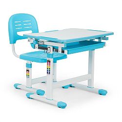OneConcept Tommi detský písací stôl, dvojdielna sada, stôl, stolička, výškovo nastaviteľné, modrá
